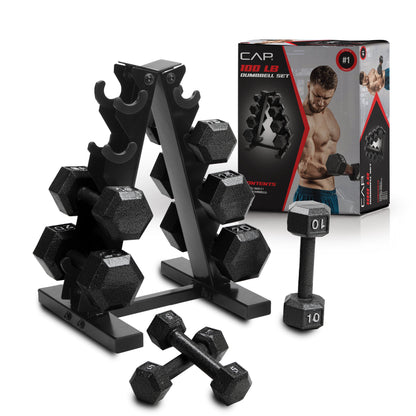Transform Your Home Gym with the Ultimate 100 lb Cast Iron Hex Dumbbell Weight Set and Rack