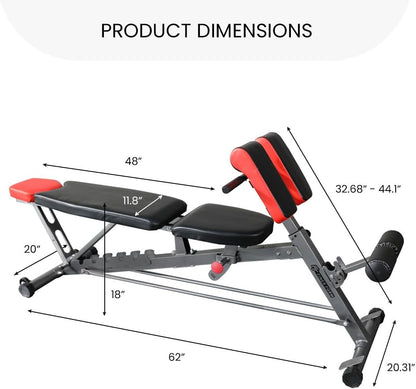 Ultimate Multi-Functional FID Weight Bench for Comprehensive All-In-One Body Workouts – Hyper Back Extension, Adjustable Ab Sit-up, Incline, Decline, and Flat Bench Options