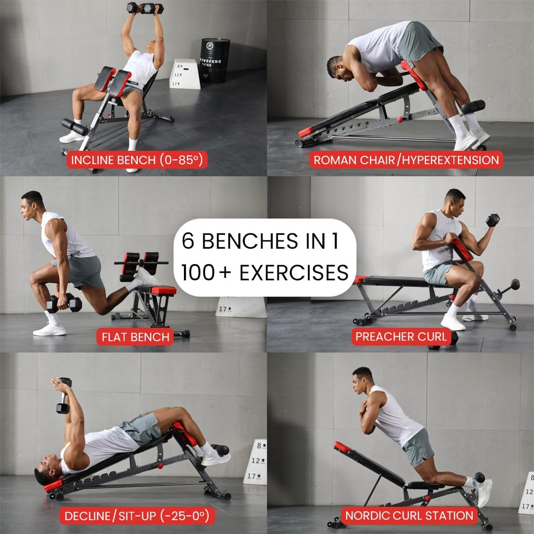Ultimate Multi-Functional FID Weight Bench for Comprehensive All-In-One Body Workouts – Hyper Back Extension, Adjustable Ab Sit-up, Incline, Decline, and Flat Bench Options