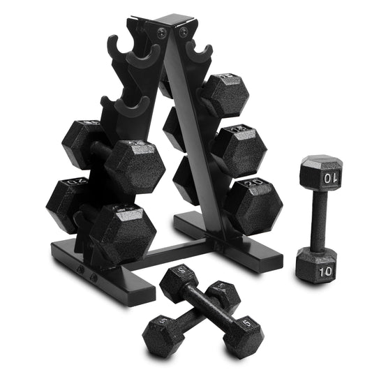 Transform Your Home Gym with the Ultimate 100 lb Cast Iron Hex Dumbbell Weight Set and Rack